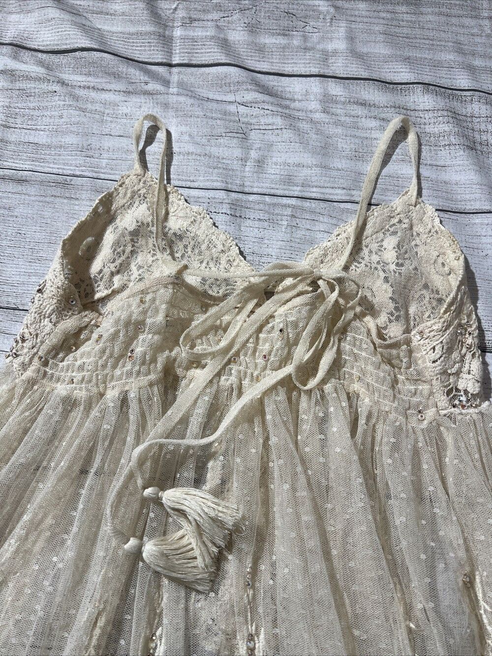 Rare Vintage Free People Say Hello to Heaven Lace Dots Crochet Slip Dress XS - Picture 11 of 13